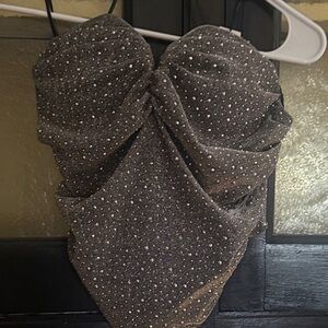 AKIRA Glittering Black Crop Top